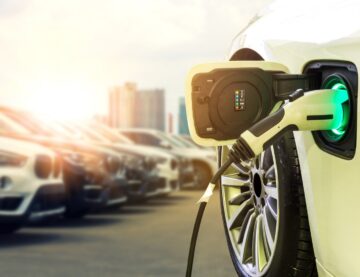 Electric car charging its battery