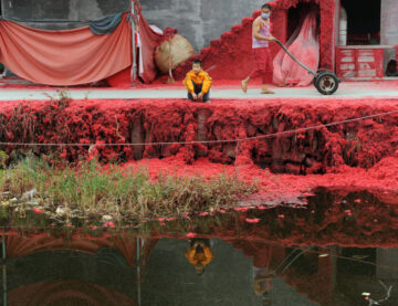 River in China impacted by red dye.